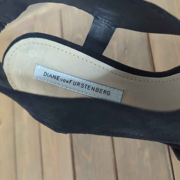 Diane Von Furstenberg Black Suede Open Toe Strappy Sling Back Heels - Picture 9 of 13